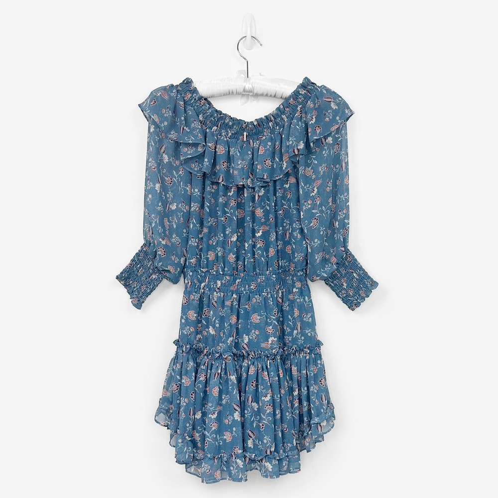 MISA Los Angeles Katryna Ruffle Mini Dress Size S Blue Floral Boho Soft Girl - Picture 2 of 6